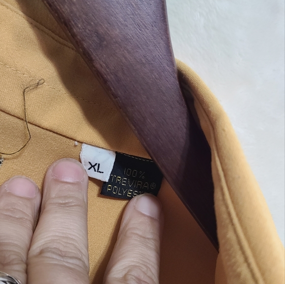 Vintage 70s Lanvin Men's Mustard Yellow Button Down Shirt Size XL - Picture 3 of 4